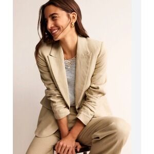 Boden Marylebone Women's Linen Blazer US 20-22R Neutral Button Front U0204 NWT